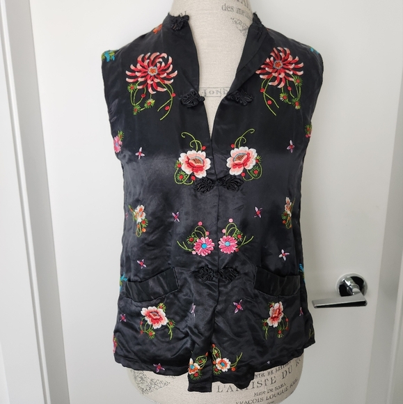Vintage Embroidered Silk Satin Vest - Picture 1 of 15